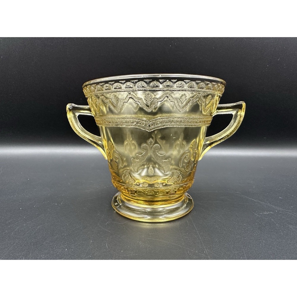 Vintage Antique Yellow Depression Sugar Bowl